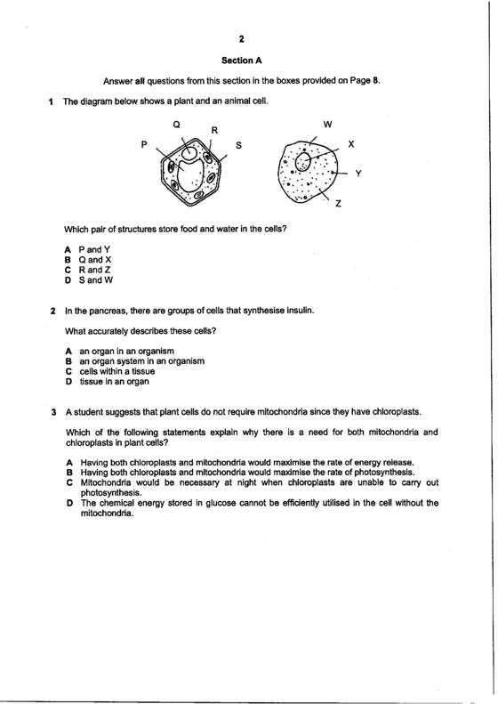 West Spring 2019 Sec 3 Combined Biology End-of-Year Exam, page 1