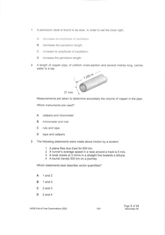 Jurong West 2022 Sec 3 Physics End-of-Year Exam, page 2