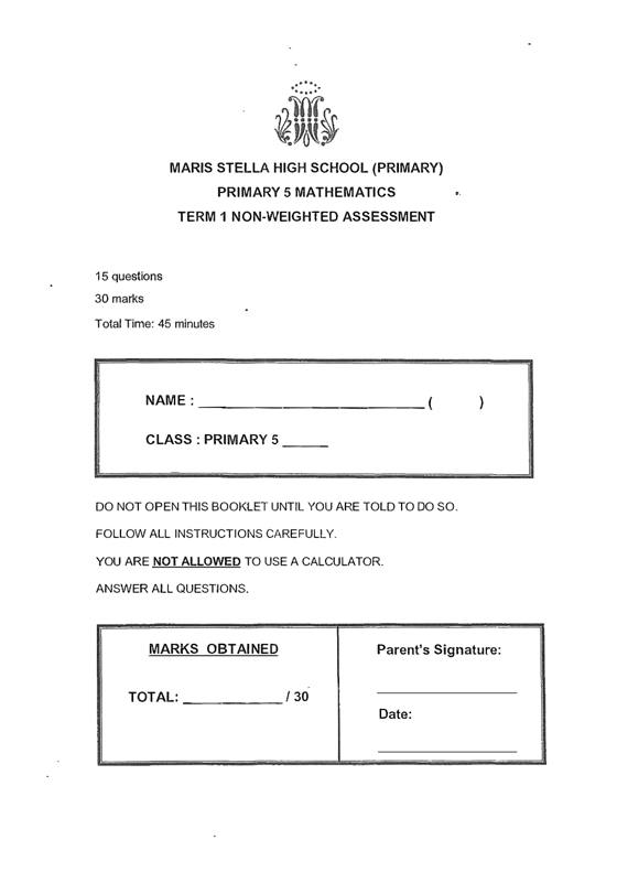 Maris Stella 2023 P5 Maths Weighted Assessment 1, cover