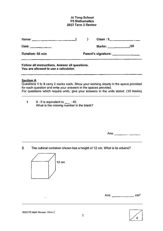 Ai Tong 2023 P5 Maths Weighted Assessment 2, cover