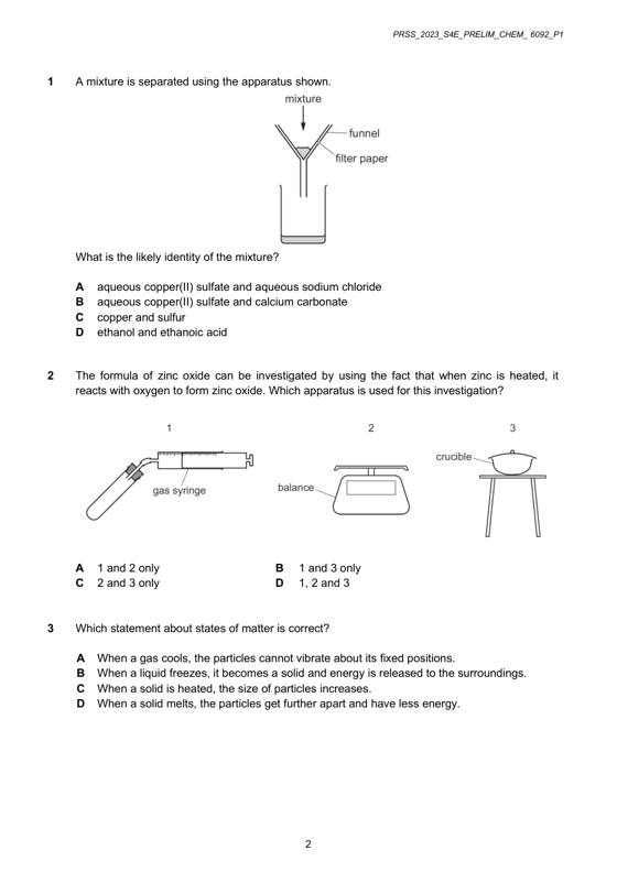 Pasir Ris 2023 Sec 4 Chemistry Prelim Exam Paper 1, page 2