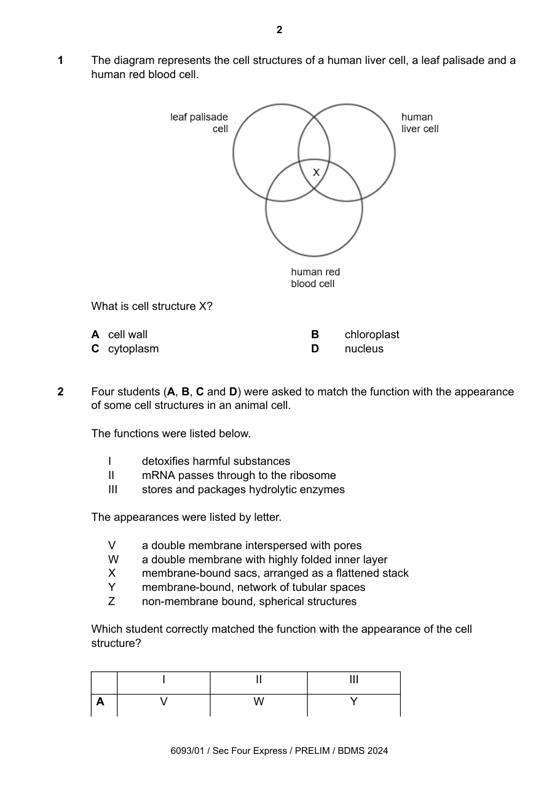 Bendemeer 2024 Sec 4 Biology Prelim Exam, page 2