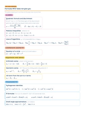 MF27 List of Formulae (H2 Math) PDF, page 6 of 9: Coordinate geometry, Sequences and series