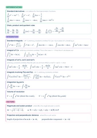 MF27 List of Formulae (H2 Math) PDF, page 7 of 9: Differentiation, Integration
