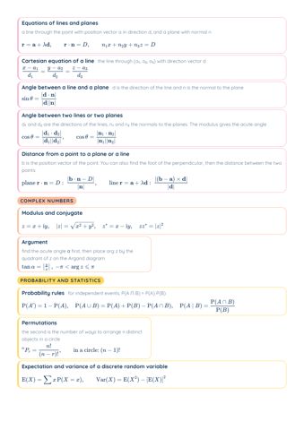 MF27 List of Formulae (H2 Math) PDF, page 8 of 9: Complex numbers, Probability and statistics