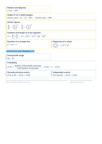 O-Level E-Math Formula Sheet PDF, page 3 of 3: Statistics and probability