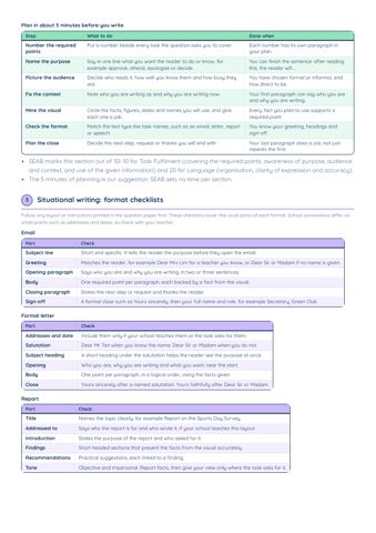 SEC English Writing and Oral Checklists PDF, page 2 of 7: Situational writing: format checklists