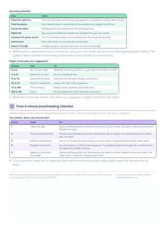 SEC English Writing and Oral Checklists PDF, page 7 of 7: Final 5-minute proofreading checklist