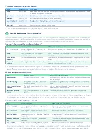 SEC Social Studies Answer Guide PDF, page 2 of 5: Answer frames for source questions