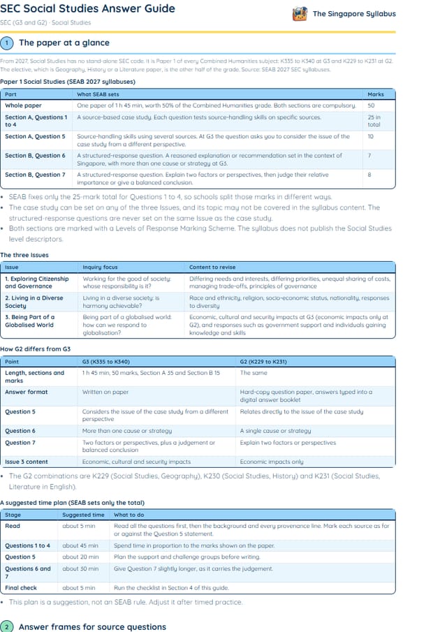 First page of the SEC Social Studies Answer Guide PDF
